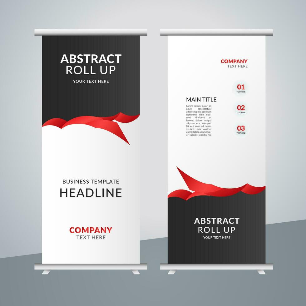 modern business roll up banner design with red ribbon vector