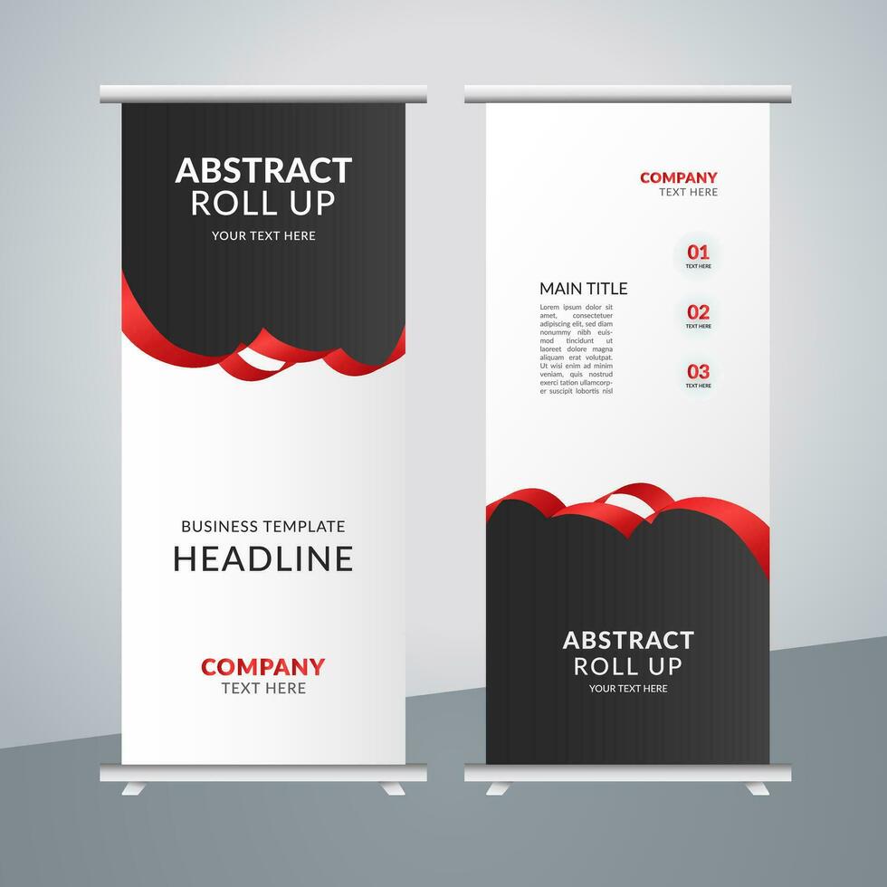 modern business roll up banner design with red ribbon vector