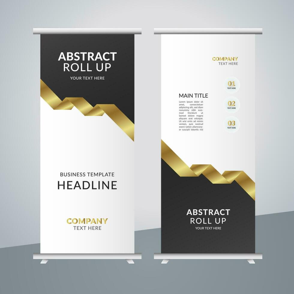 modern business roll up banner design with golden ribbon vector