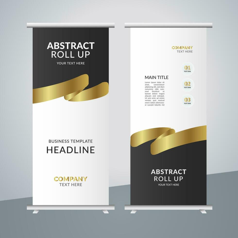 modern business roll up banner design with golden ribbon vector