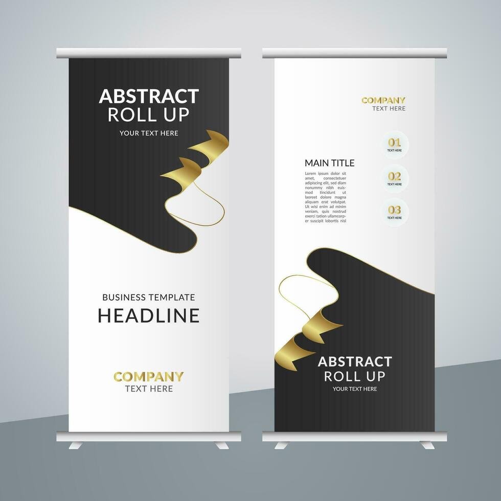 modern business roll up banner design with golden ribbon vector