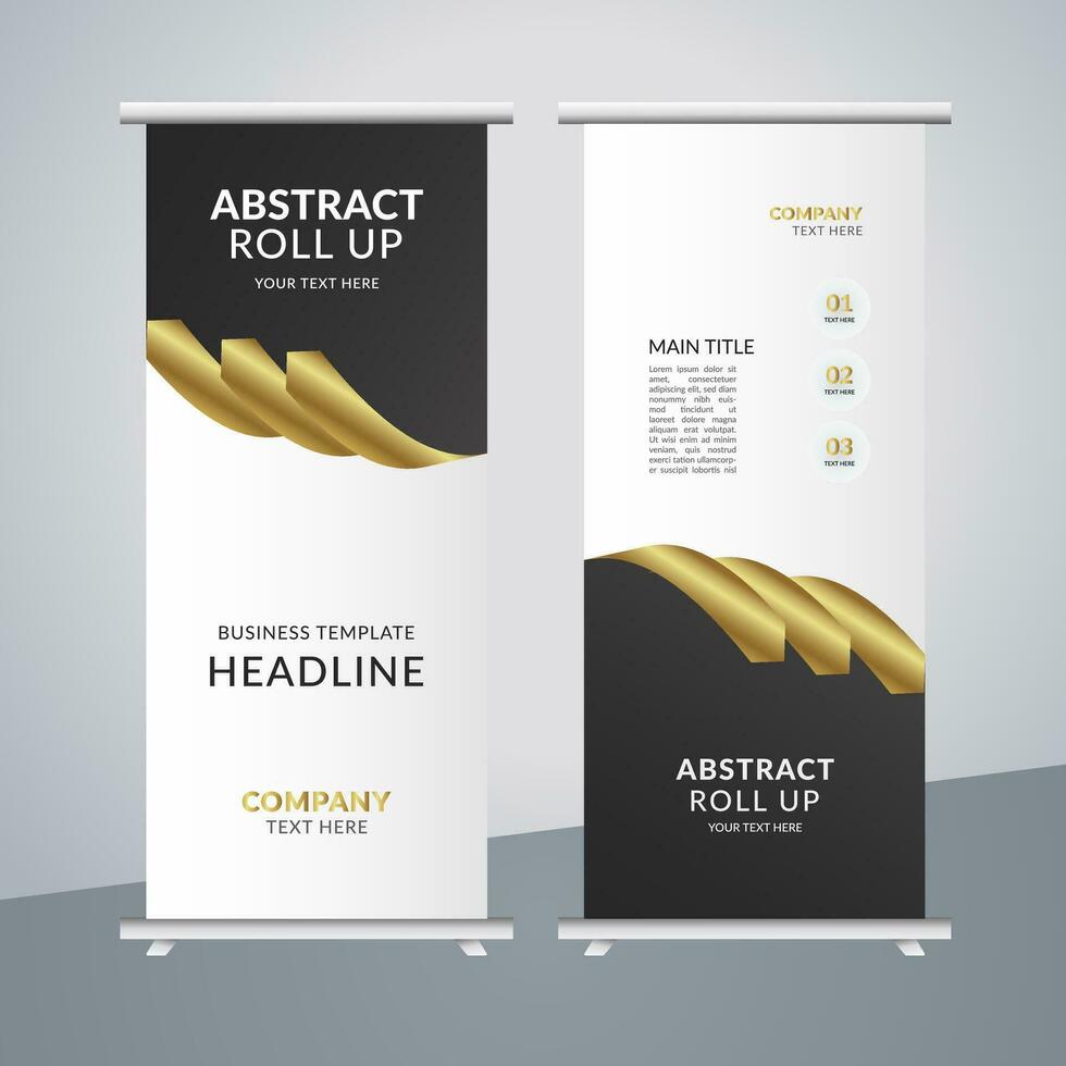 modern business roll up banner design with golden ribbon vector