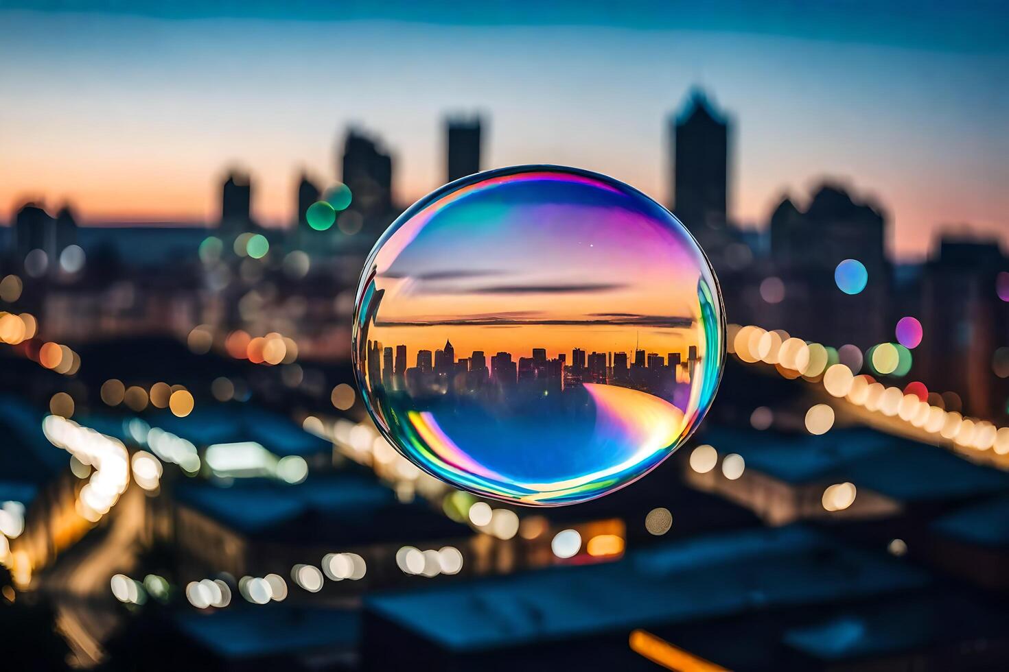 AI generated a bubble with a city skyline in the background photo