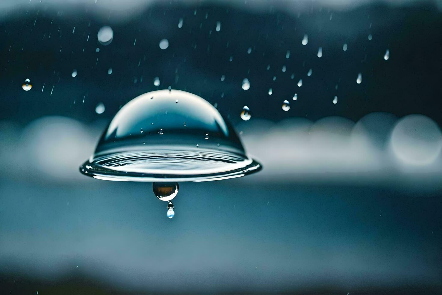 AI generated a drop of water falling from a glass dome photo