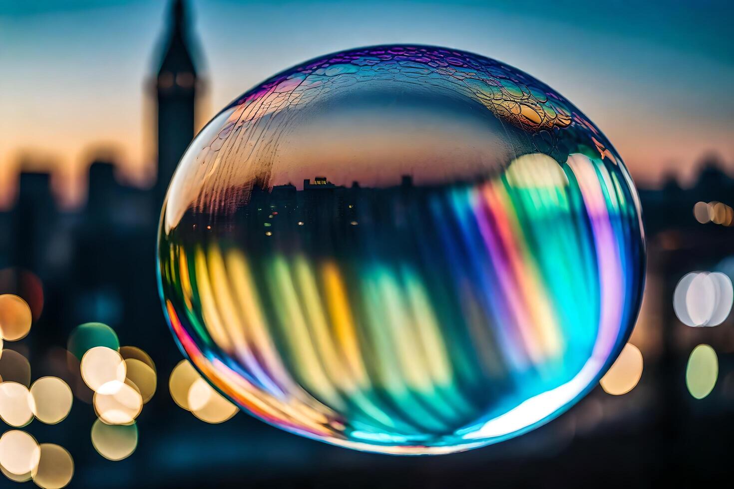 AI generated a colorful bubble with the city skyline in the background photo