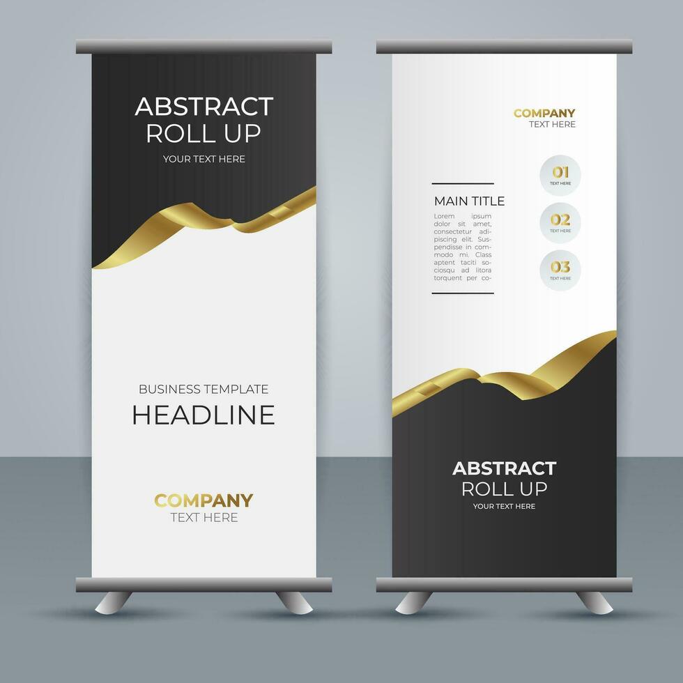 modern business roll up banner design with golden ribbon vector