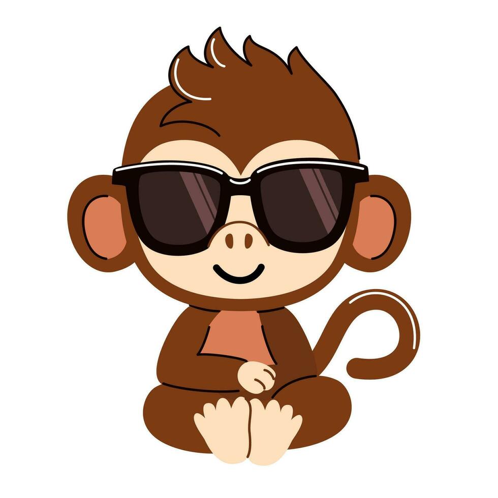 Cute monkey sitting with glasses. Baby vector illustration in trendy flat style.