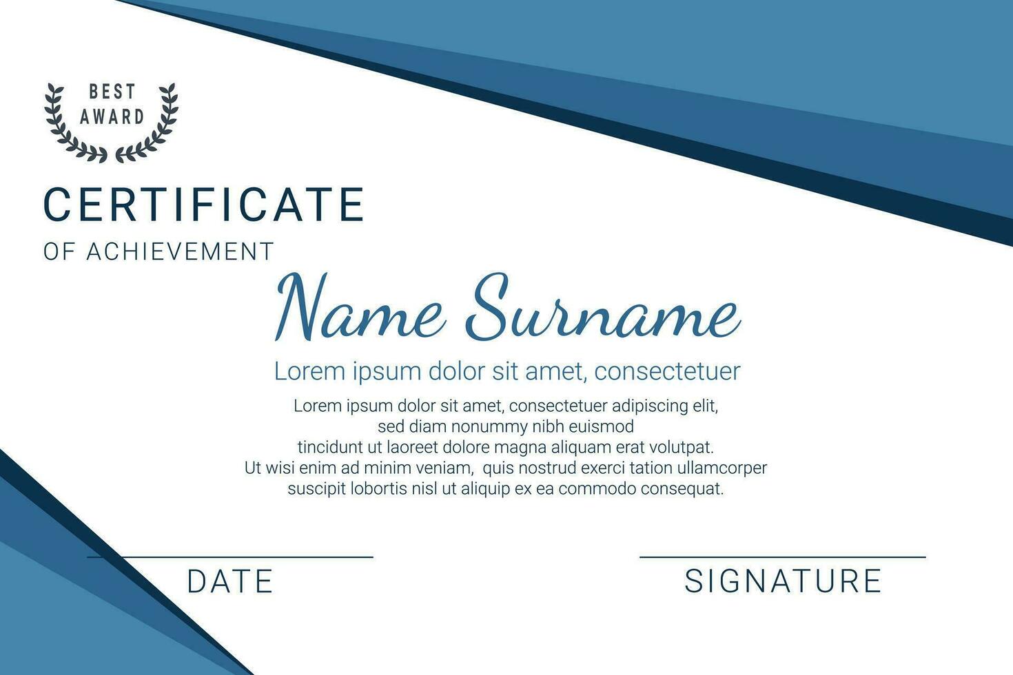 blue certificate design award appreciation vector template
