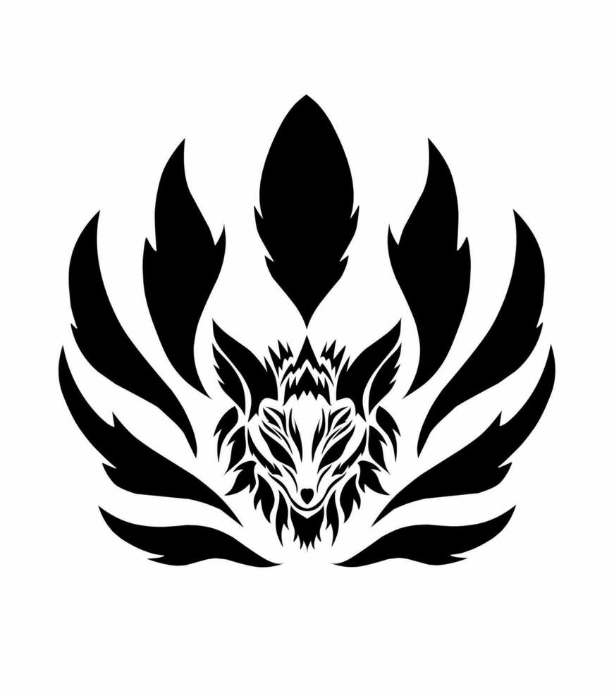 graphic vector illustration of tribal art design of a fox's head surrounded by nine tails