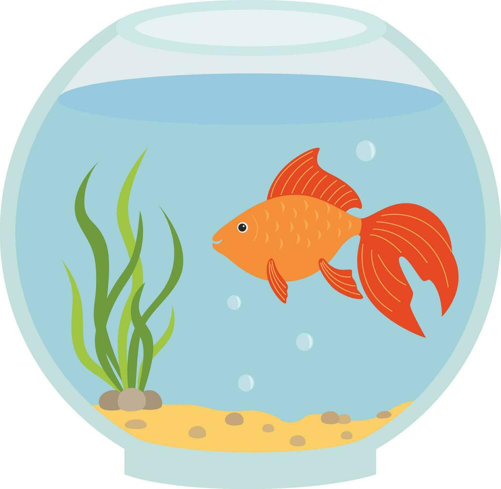 Round aquarium with goldfish. Vector illustration