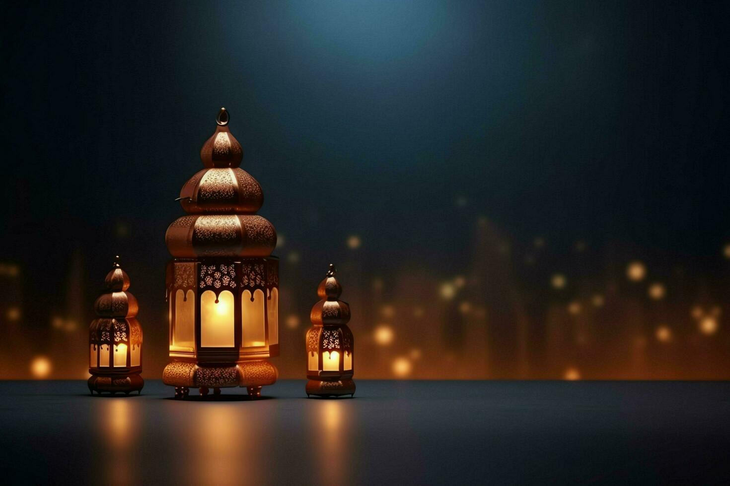 Eid mubarak and ramadan kareem greetings with islamic lantern and mosque. Eid al fitr background. Eid al fitr background of window concept by AI Generated photo