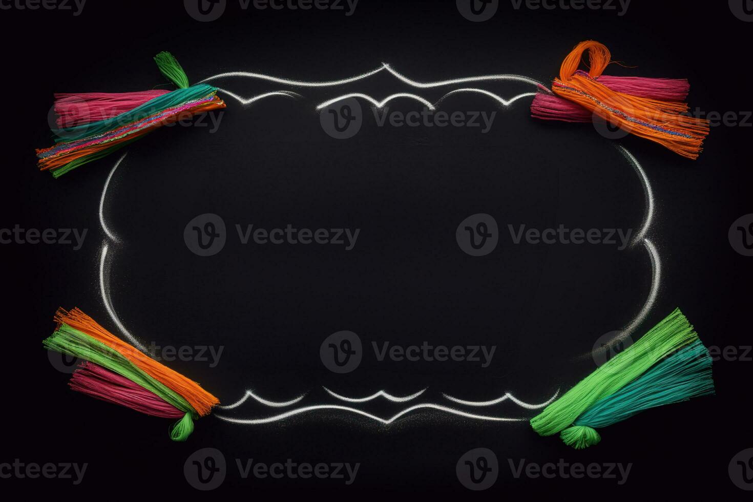 AI generated colorful tassels on black background photo