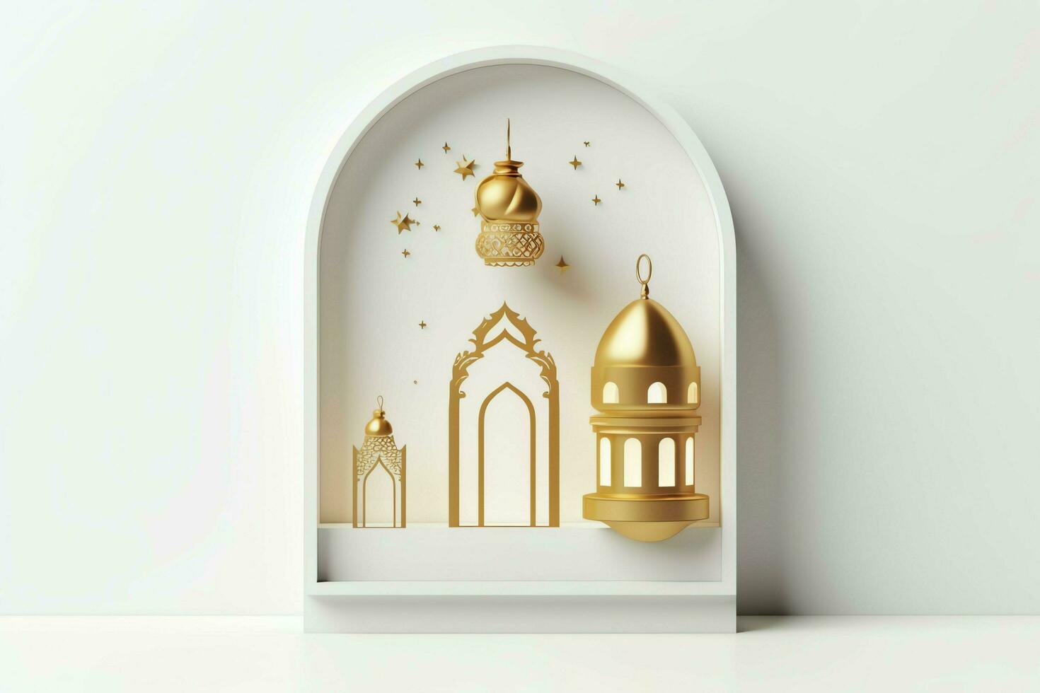 Eid mubarak and ramadan kareem greetings with islamic lantern and mosque. Eid al fitr background. Eid al fitr background of window concept by AI Generated photo