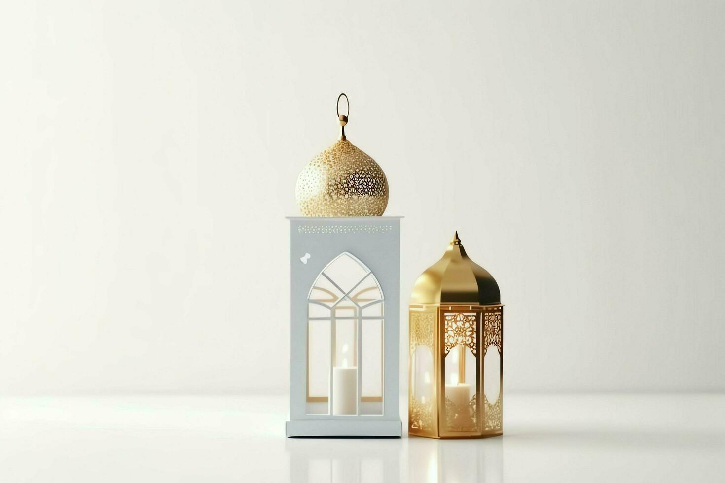 Eid mubarak and ramadan kareem greetings with islamic lantern and mosque. Eid al fitr background. Eid al fitr background of window concept by AI Generated photo