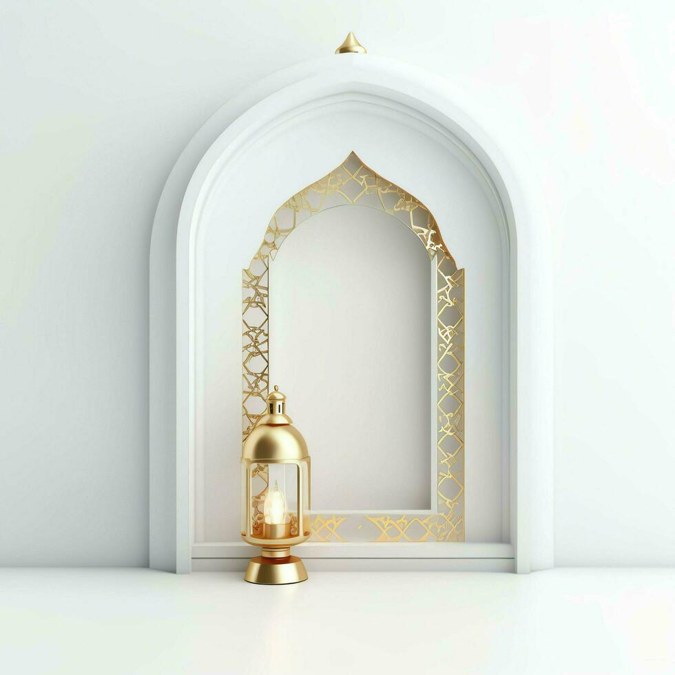 Eid mubarak and ramadan kareem greetings with islamic lantern and mosque. Eid al fitr background. Eid al fitr background of window concept by AI Generated photo