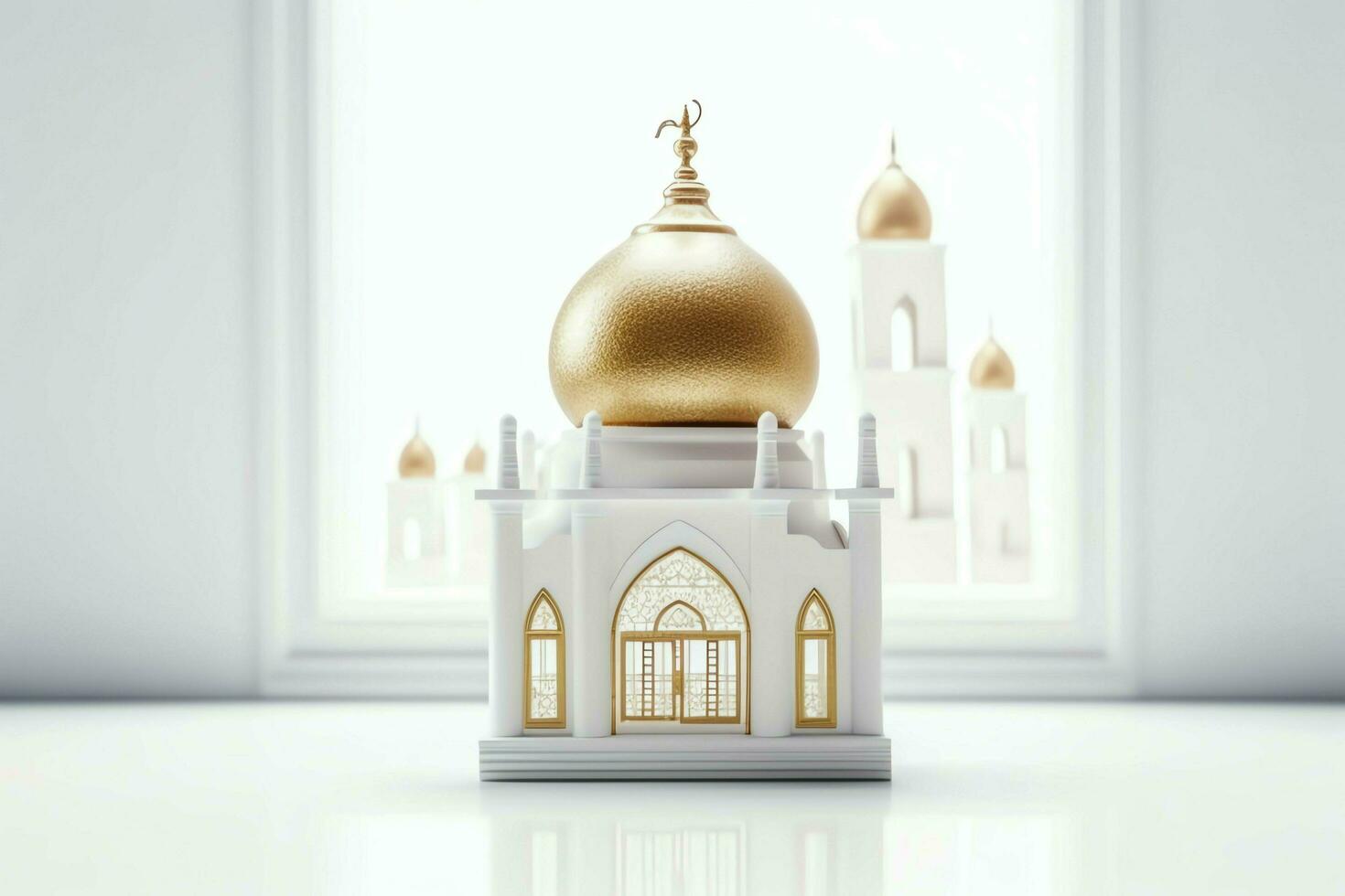 Eid mubarak and ramadan kareem greetings with islamic lantern and mosque. Eid al fitr background. Eid al fitr background of window concept by AI Generated photo