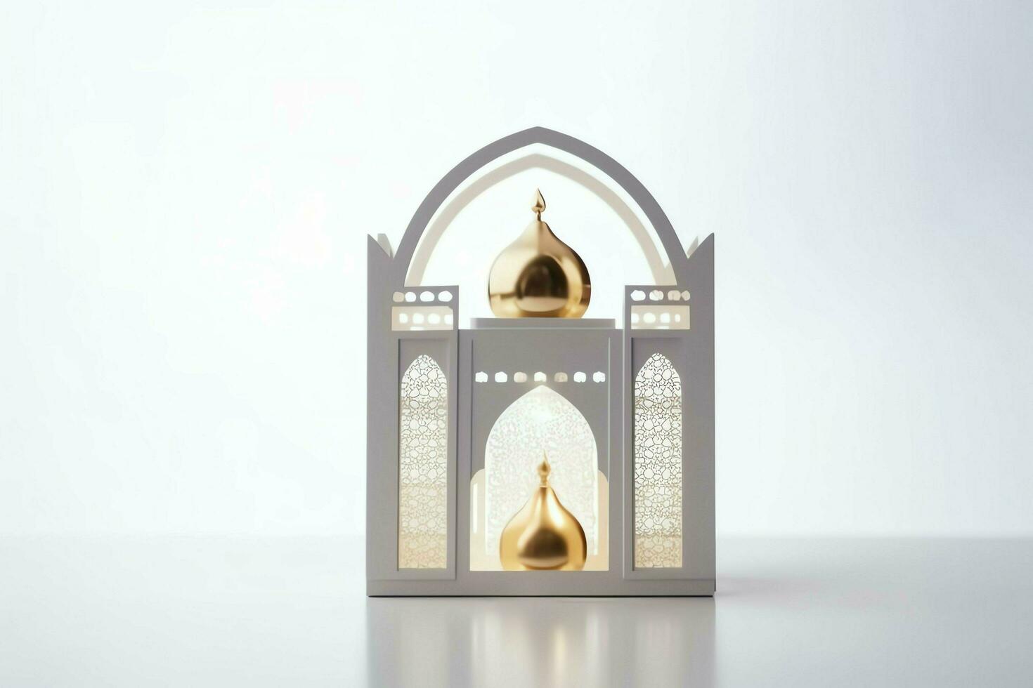 Eid mubarak and ramadan kareem greetings with islamic lantern and mosque. Eid al fitr background. Eid al fitr background of window concept by AI Generated photo