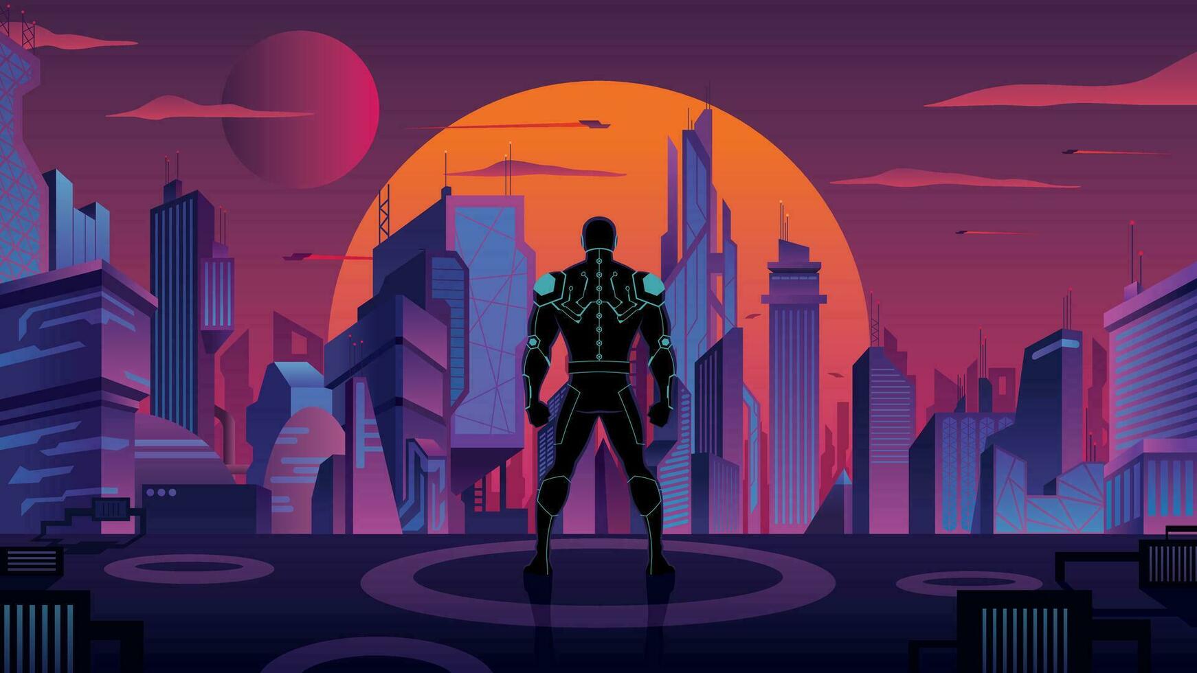 Superhero in Futuristic City 2 vector