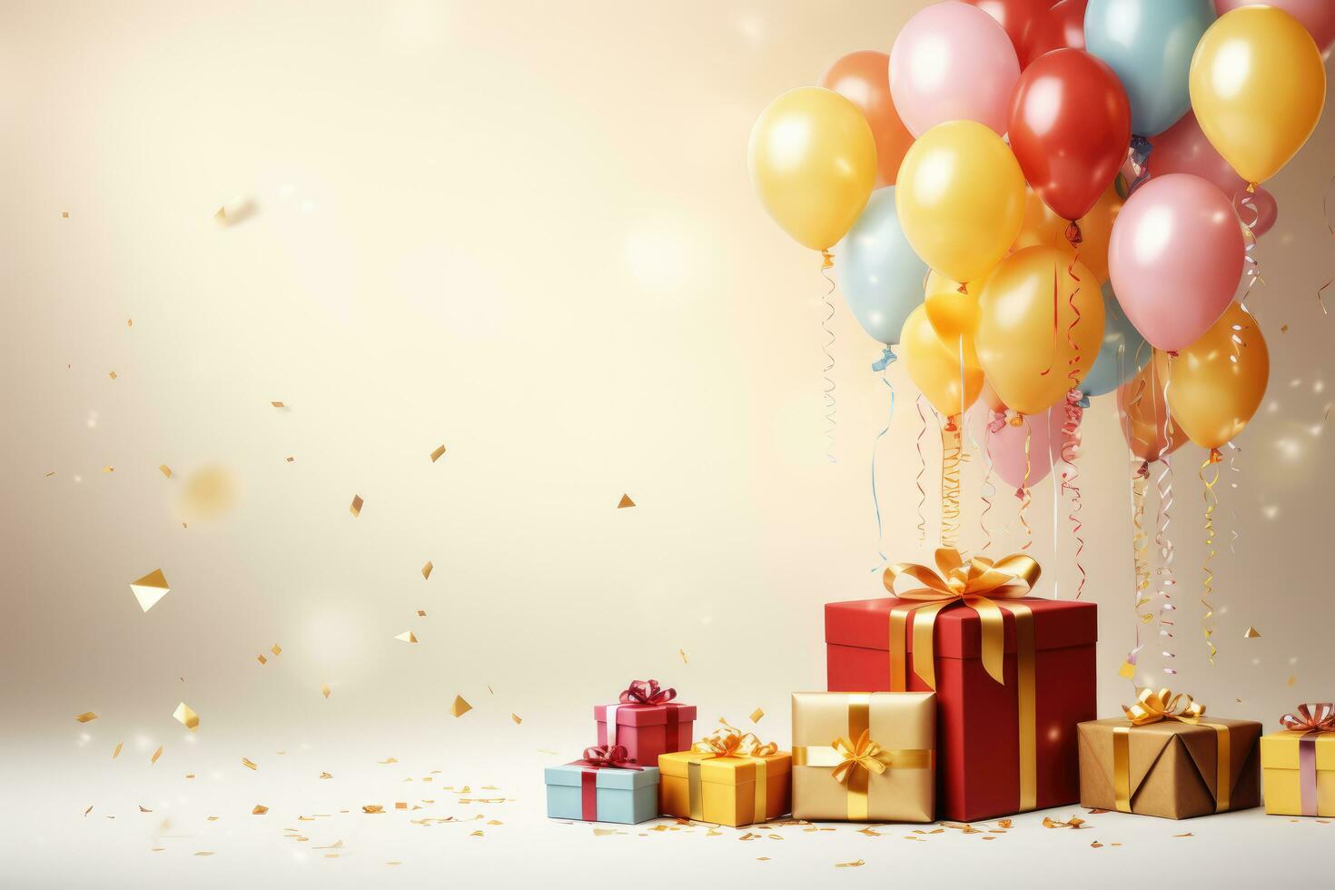 ai generado color globos un regalo cajas para cumpleaños decoración, ai generado foto