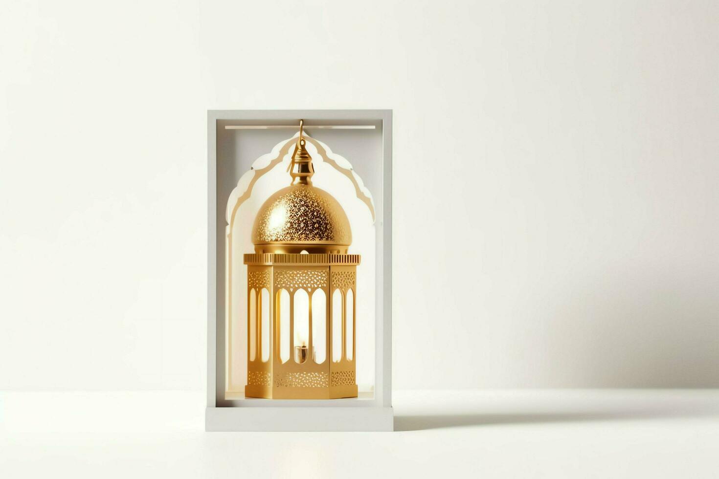 Eid mubarak and ramadan kareem greetings with islamic lantern and mosque. Eid al fitr background. Eid al fitr background of window concept by AI Generated photo