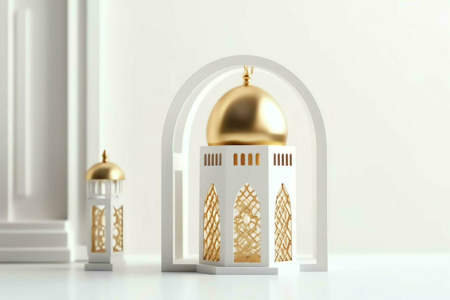 Eid mubarak and ramadan kareem greetings with islamic lantern and mosque. Eid al fitr background. Eid al fitr background of window concept by AI Generated photo
