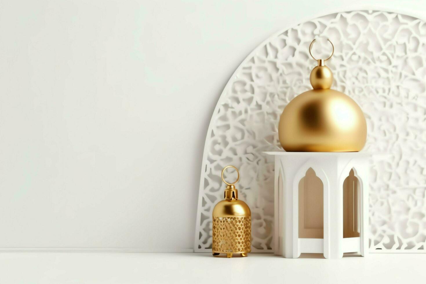 Eid mubarak and ramadan kareem greetings with islamic lantern and mosque. Eid al fitr background. Eid al fitr background of window concept by AI Generated photo