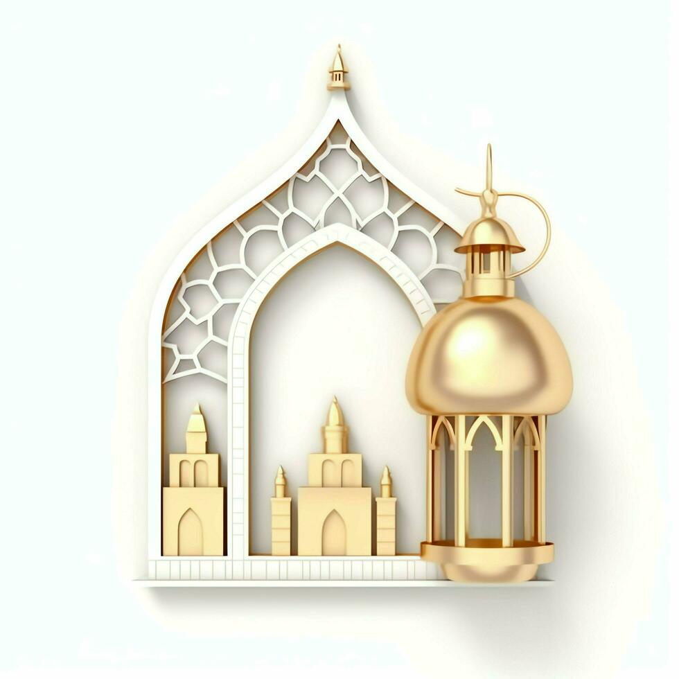 Eid mubarak and ramadan kareem greetings with islamic lantern and mosque. Eid al fitr background. Eid al fitr background of window concept by AI Generated photo