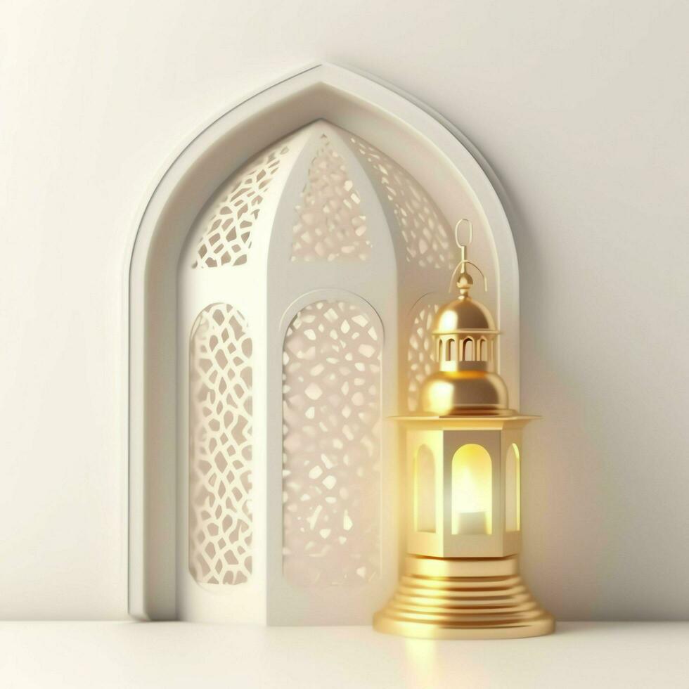 Eid mubarak and ramadan kareem greetings with islamic lantern and mosque. Eid al fitr background. Eid al fitr background of window concept by AI Generated photo