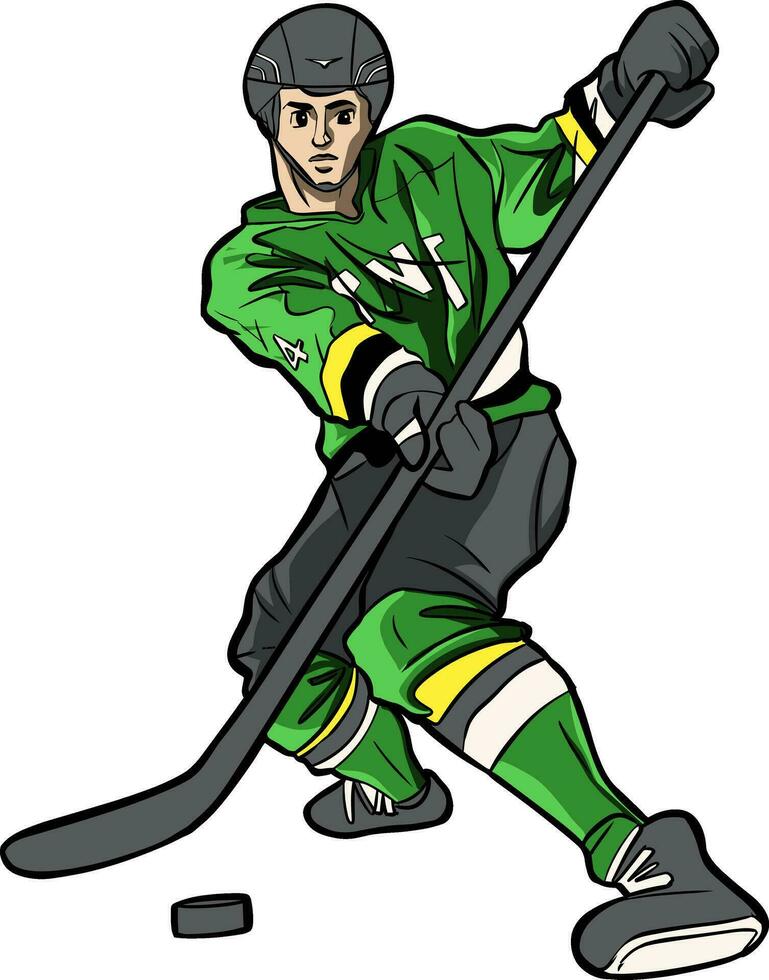 Ice hockey player playing game vector