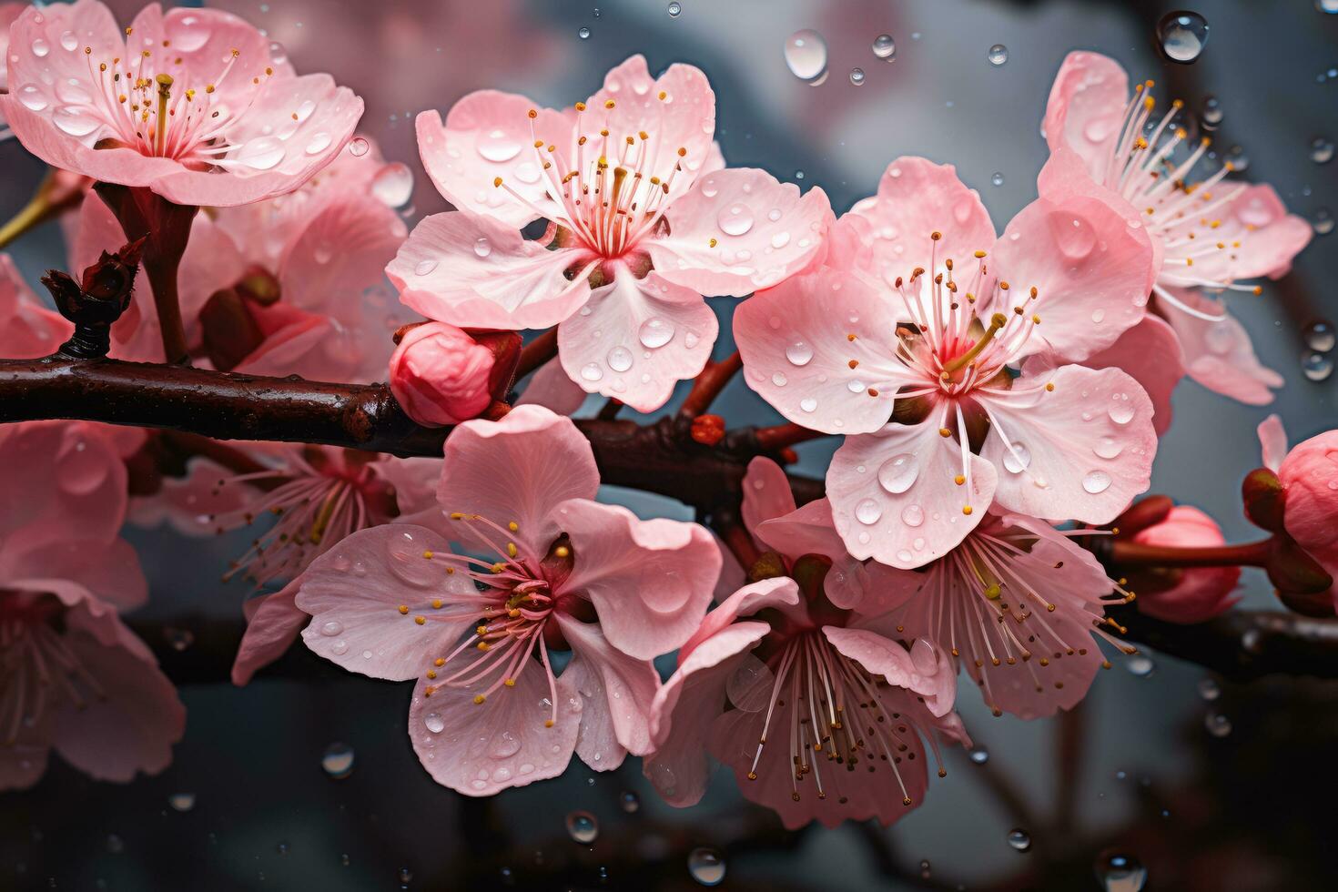 ai generado de cerca de primavera estacional Cereza florecer flor y sakura flor en bokeh antecedentes ai generado foto