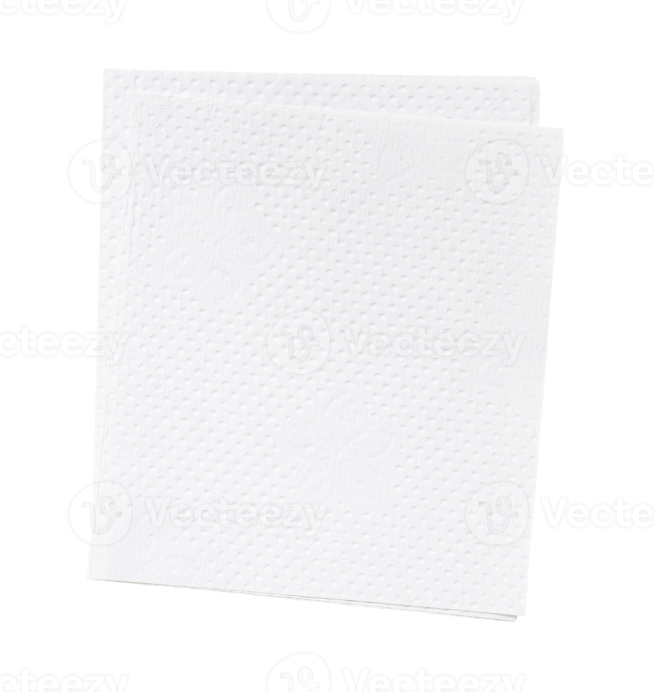 Two folded pieces of white tissue paper or napkin in stack tidily prepared for use in toilet or restroom isolated with clipping path in png file format