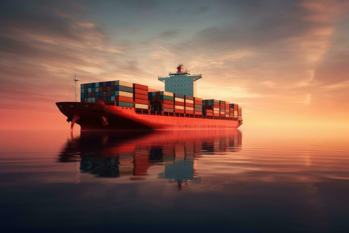 AI generated Container Cargo freight ship in the calm sea Ai generator photo