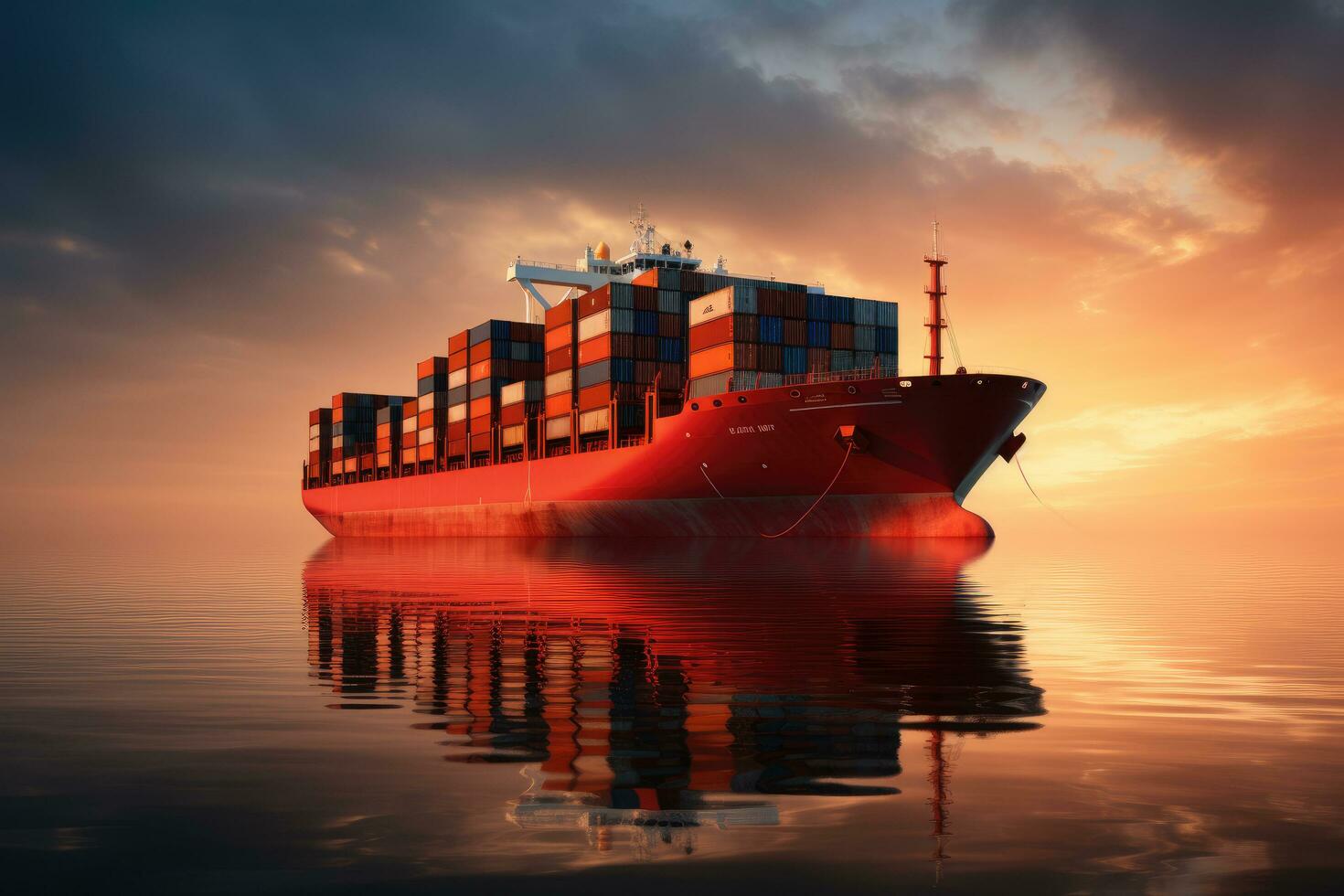 AI generated Container Cargo freight ship in the calm sea Ai generator photo