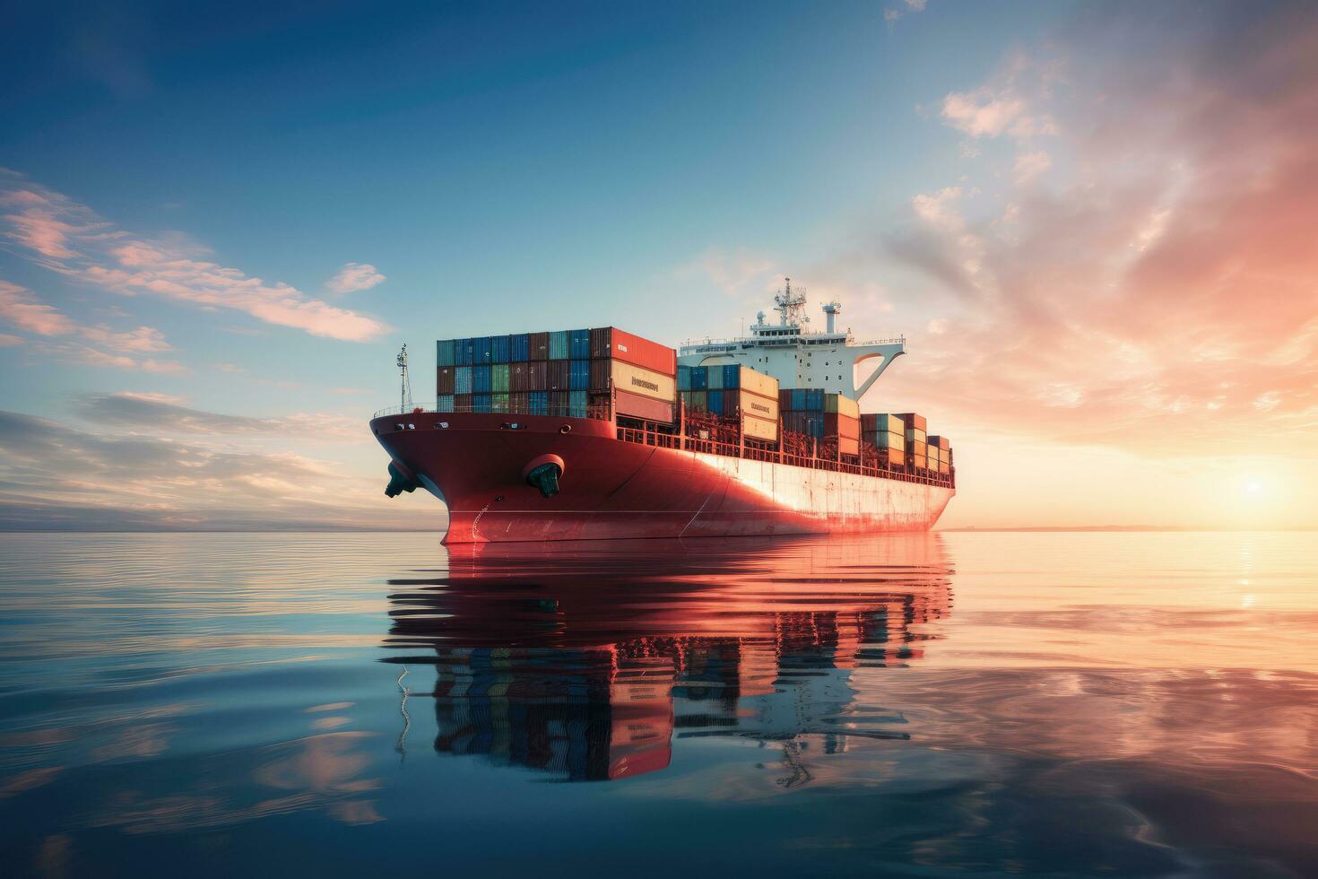 AI generated Container Cargo freight ship in the calm sea Ai generator photo