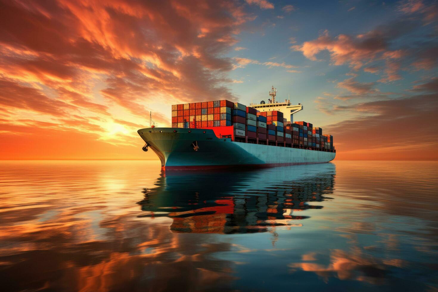 AI generated Container Cargo freight ship in the calm sea Ai generator photo