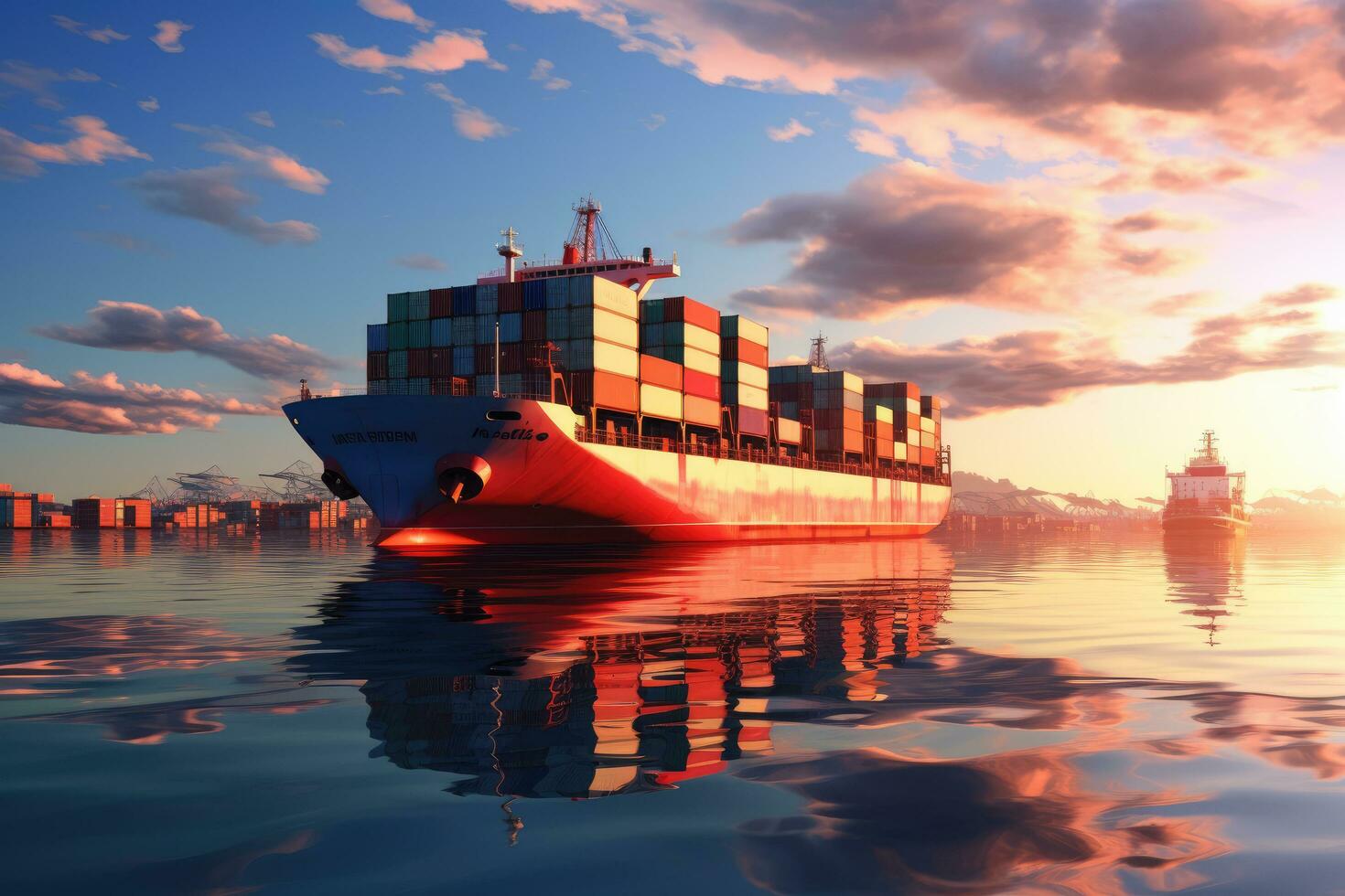 AI generated Container Cargo freight ship in the calm sea Ai generator photo