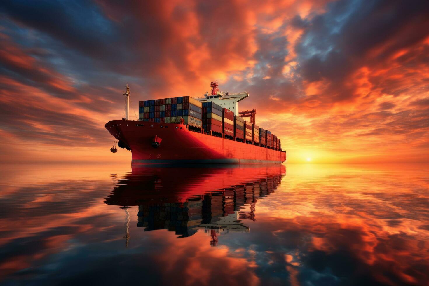 AI generated Container Cargo freight ship in the calm sea Ai generator photo