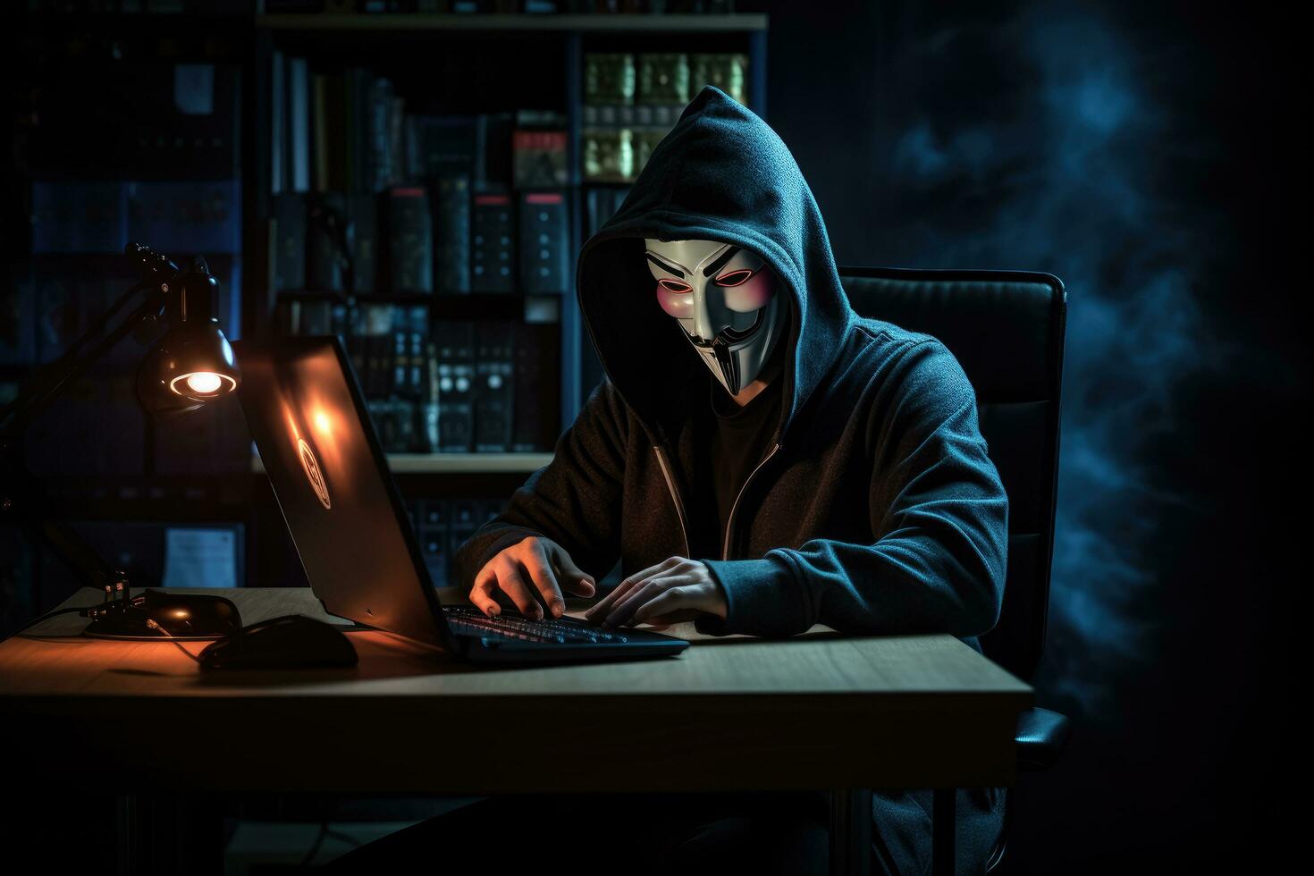 AI generated A hacker wearing anonymous mask and hacking pc. Ai generated photo