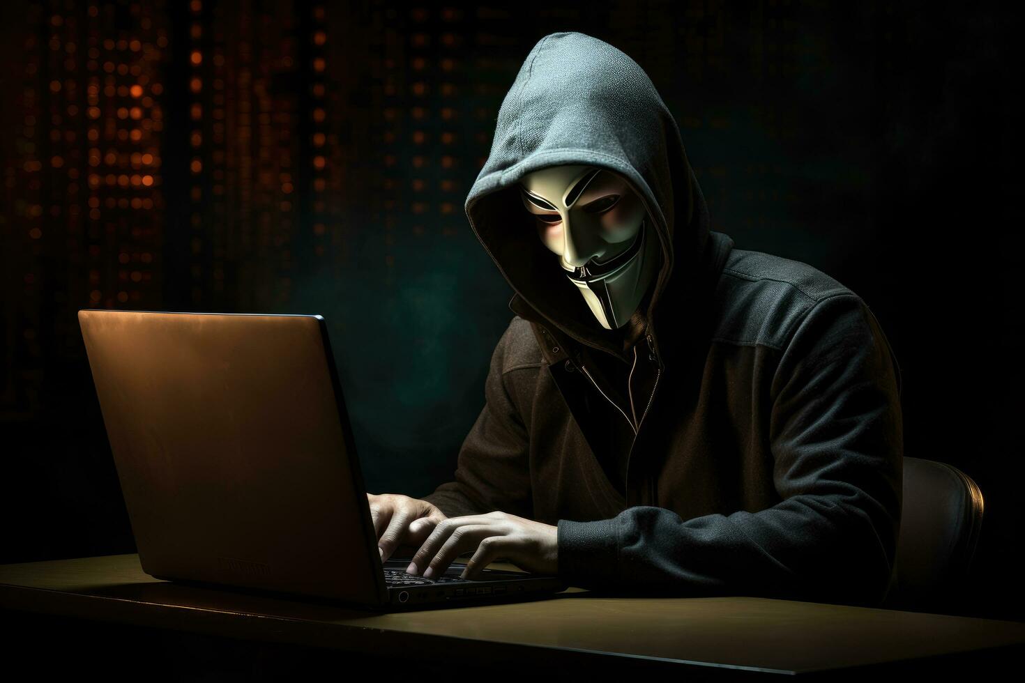 AI generated A hacker wearing anonymous mask and hacking pc. Ai generated photo