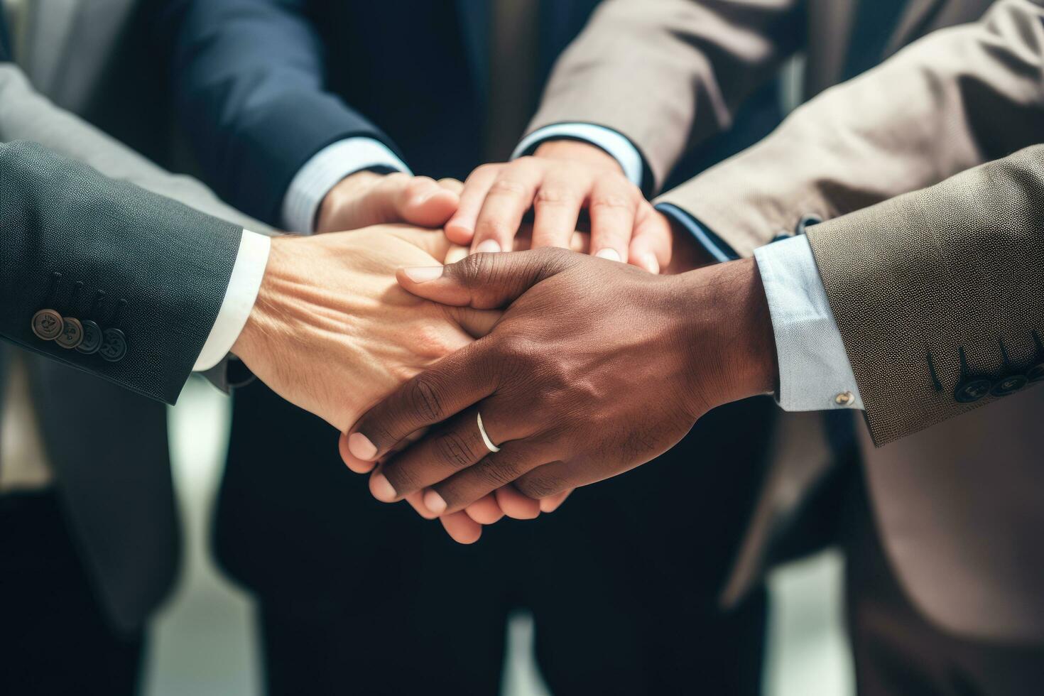 AI generated Group of business people putting their hands together, Business putting their hands together in unity ,Ai generated photo
