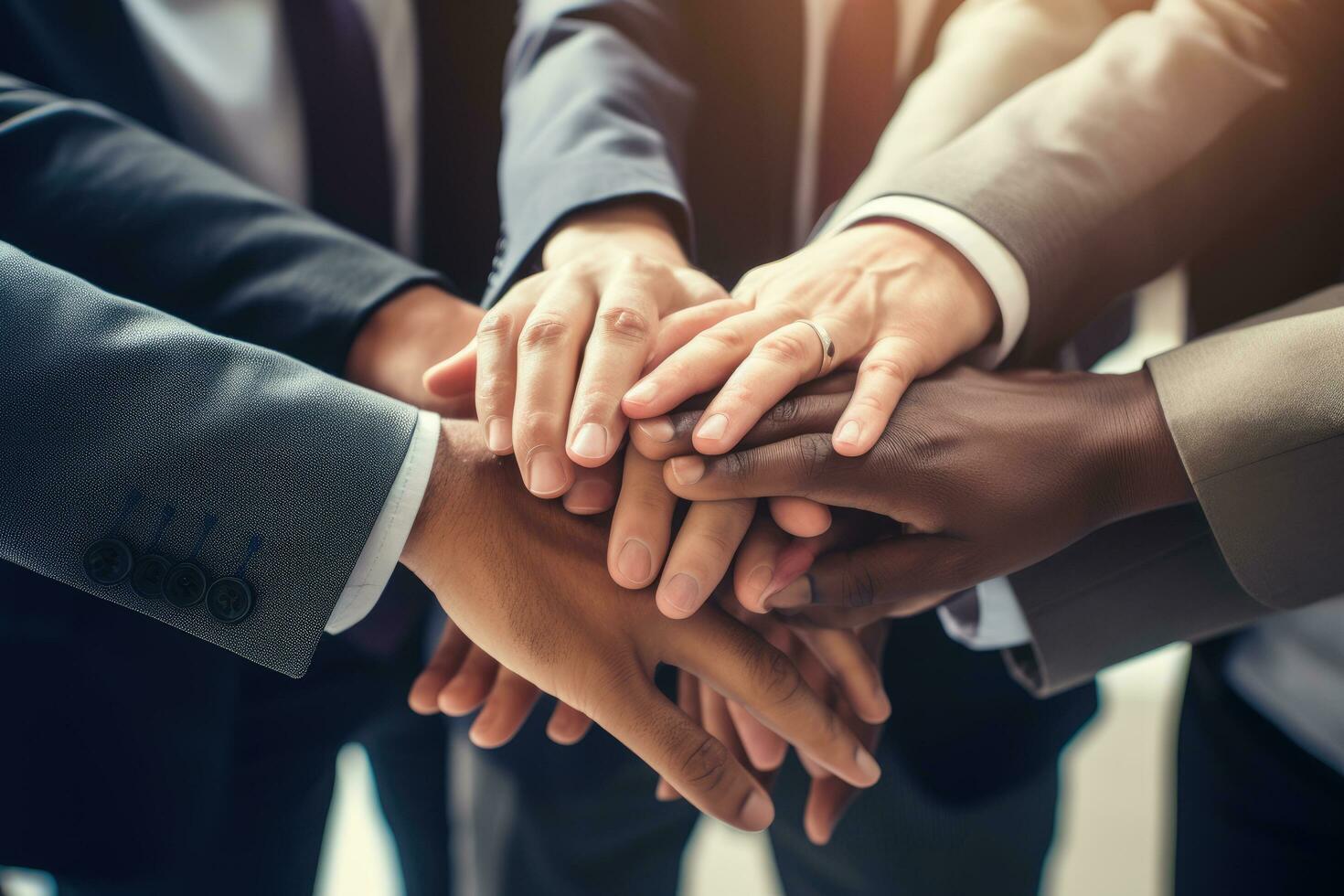 AI generated Group of business people putting their hands together, Business putting their hands together in unity ,Ai generated photo