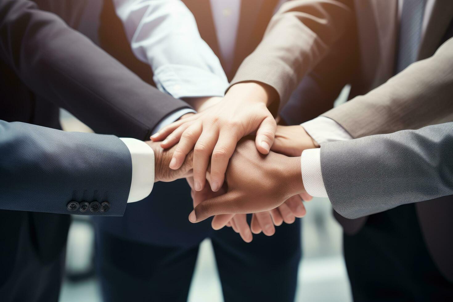 AI generated Group of business people putting their hands together, Business putting their hands together in unity ,Ai generated photo