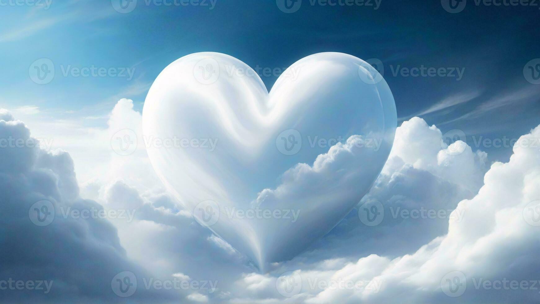 AI generated Heart shaped cloud against blue sky with white clouds 3D illustration, freedom photo