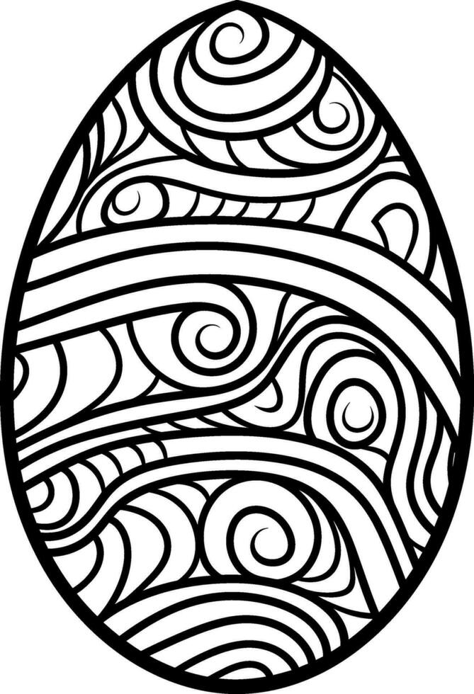 Easter egg icon with glint, simple easter egg traditional with wavy line patterns symbol vector sign, flat black silhouette on white background. AI generated illustration.