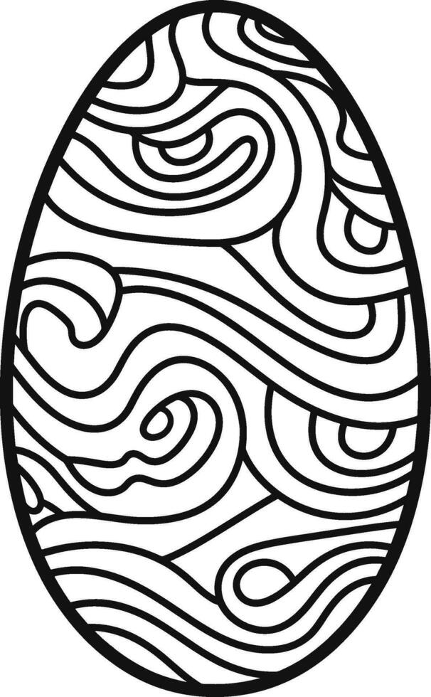 Easter egg icon with glint, simple easter egg traditional with wavy line patterns symbol vector sign, flat black silhouette on white background. AI generated illustration.