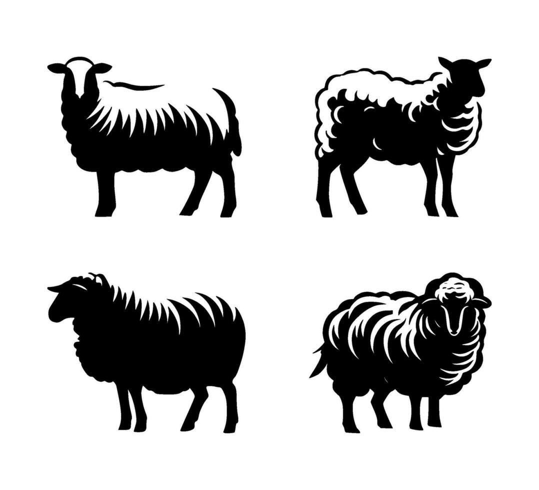 AI generated set of sheep silhouettes on isolated background vector