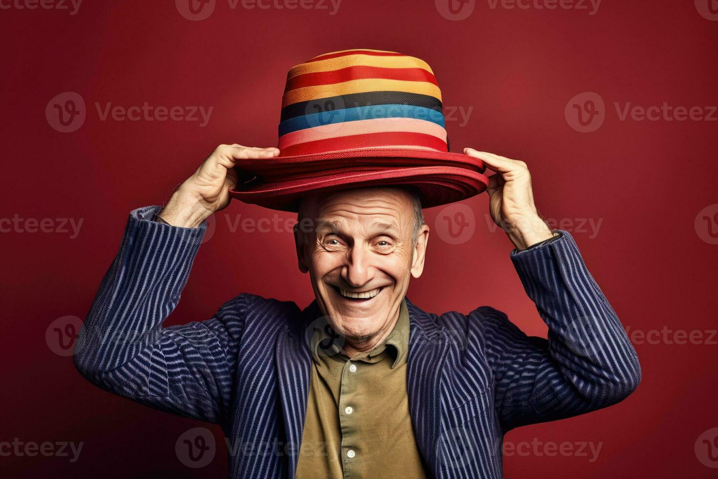 AI generated A joyful older man wearing a colorful hat photo