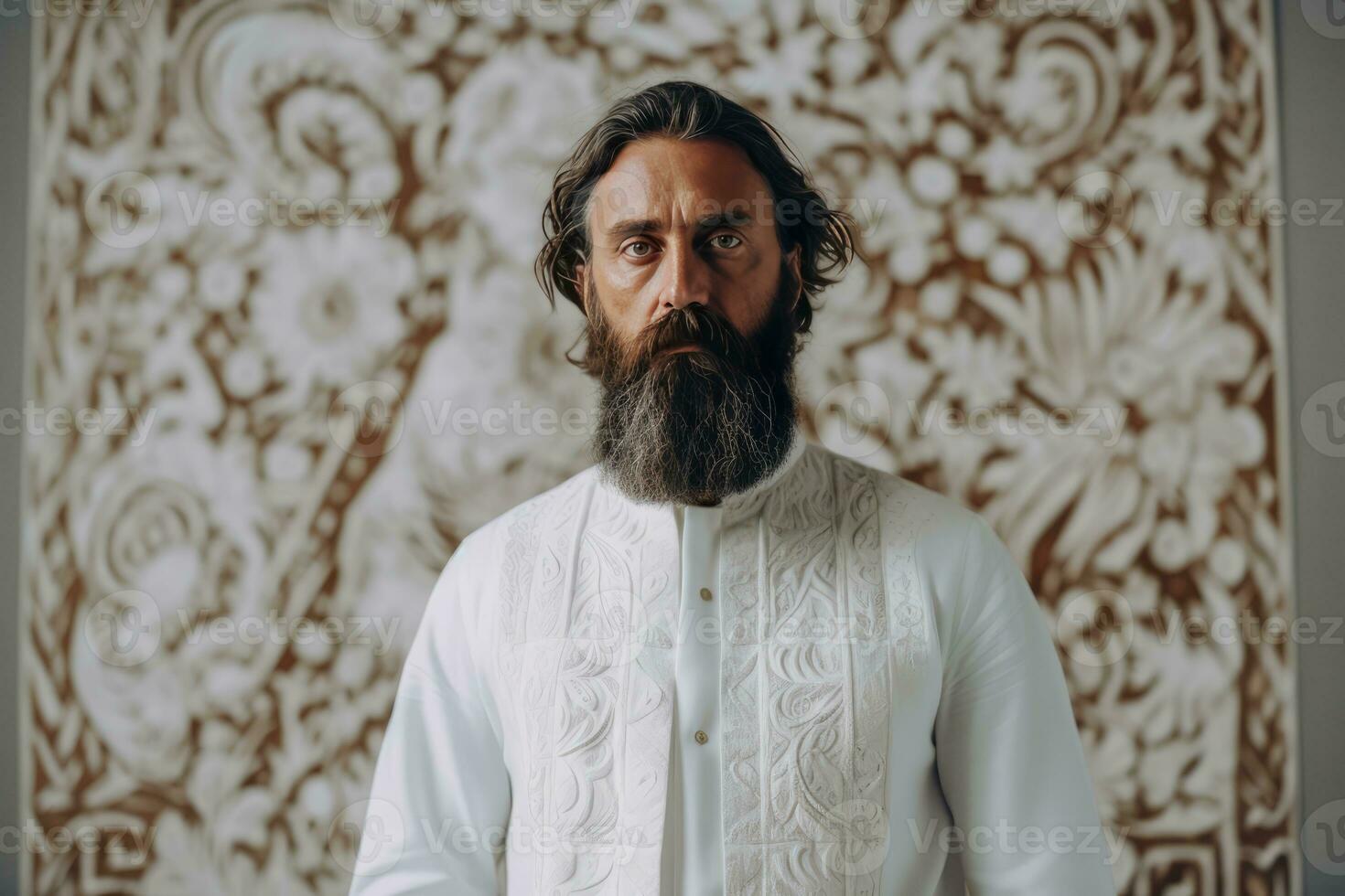 ai generado barbado hombre en blanco vestir camisa y barba foto