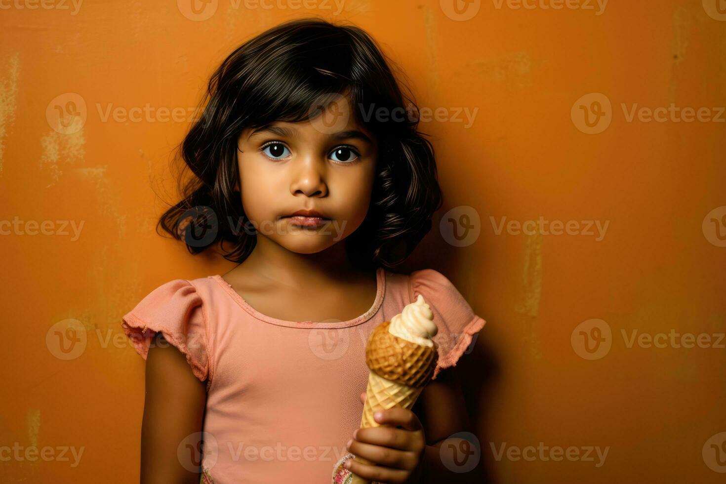 AI generated Pretty Little Girl with a Cone-Shaped Hairdo and a Cream Puff photo