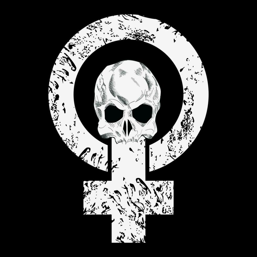 Symbol of feminism with a skull on a black background. good illustration for the fight for human rights vector